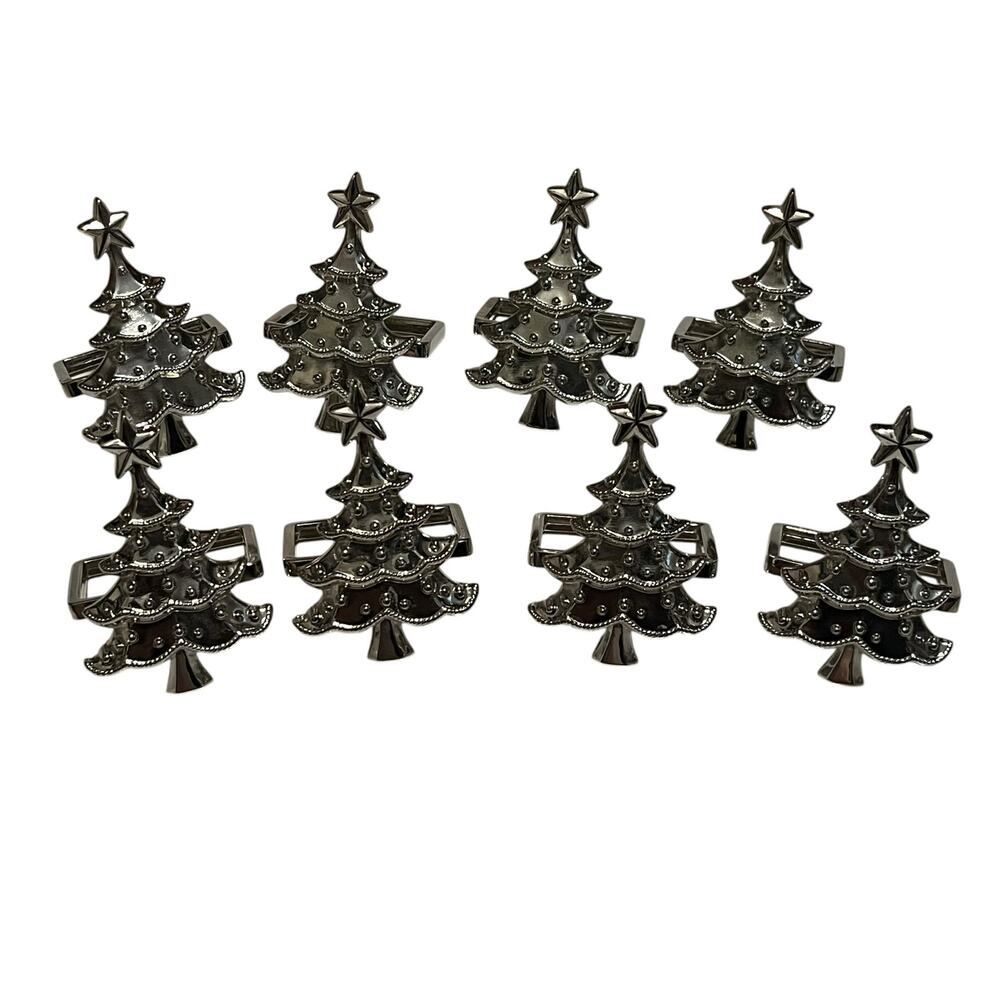Lenox Chrome Silver Christmas Tree Napkin Rings Set of 8